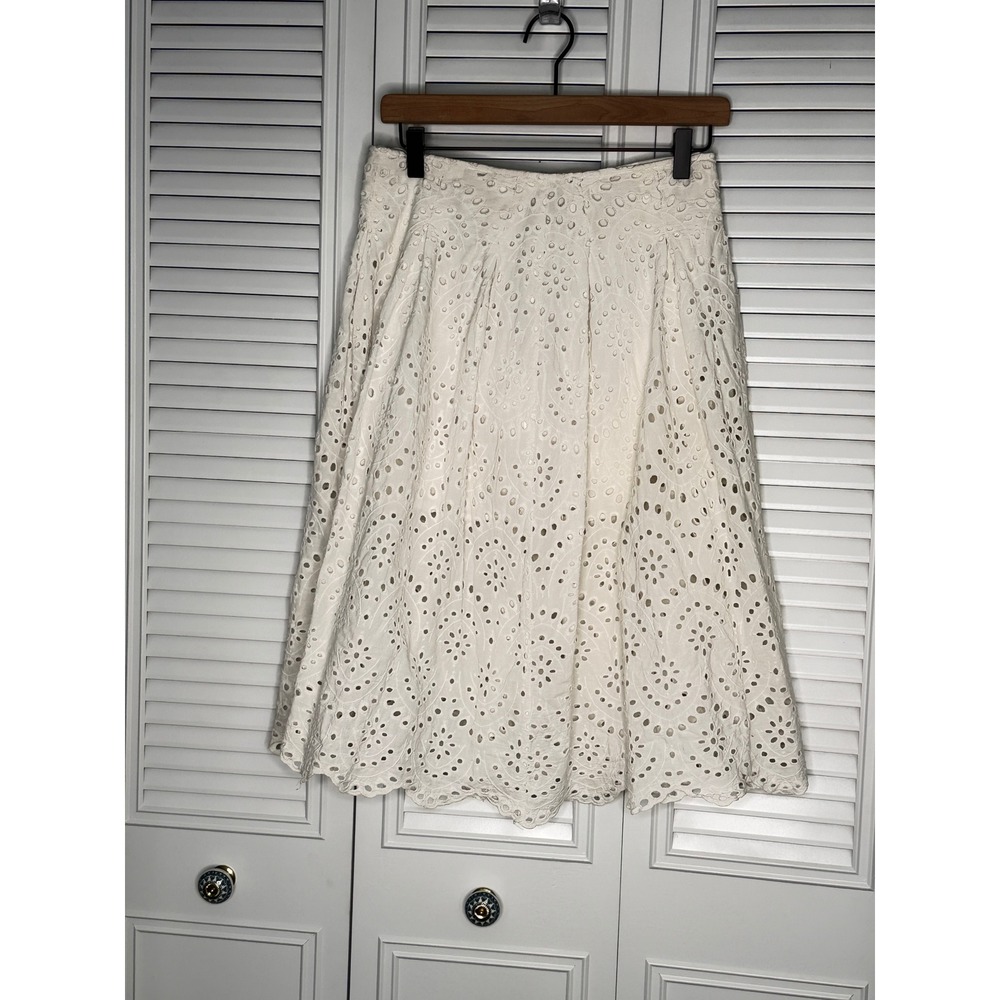 Zara Woman Eyelet Embroidered Midi Skirt Size S White Cotton Scalloped Boho